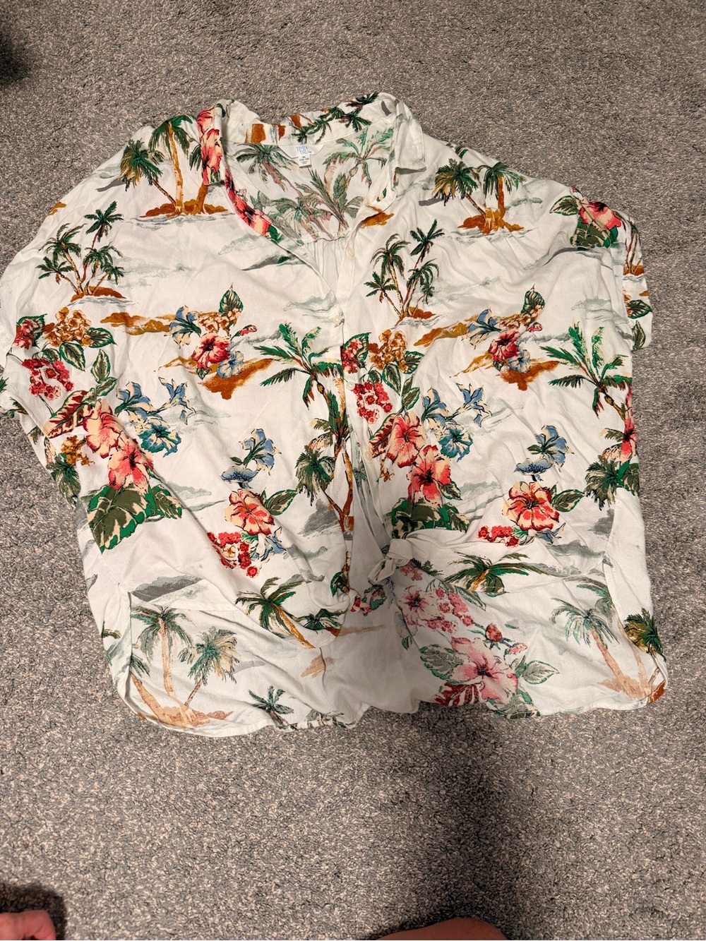 Tropical Floral Short-Sleeve Womens Shirt - White